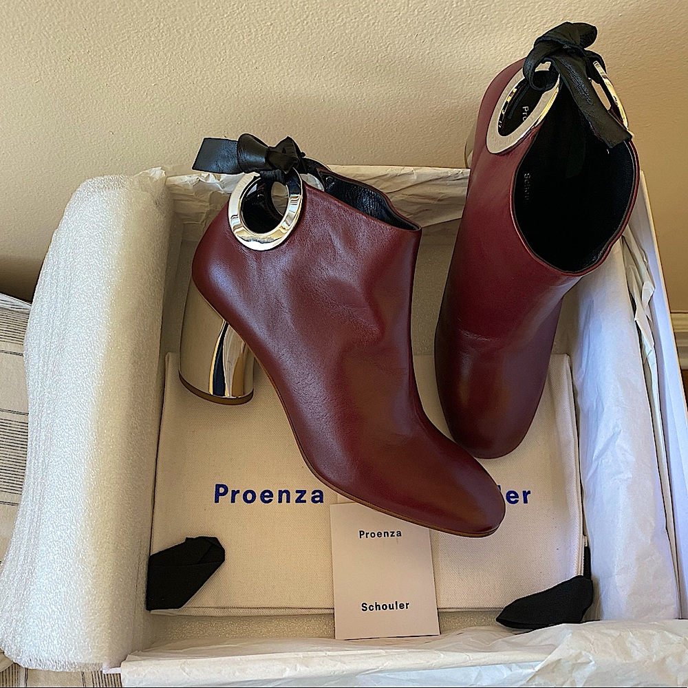 Proenza Schouler 39 Curved Heel Burgundy Brown Red Comfortable Ankle Booties